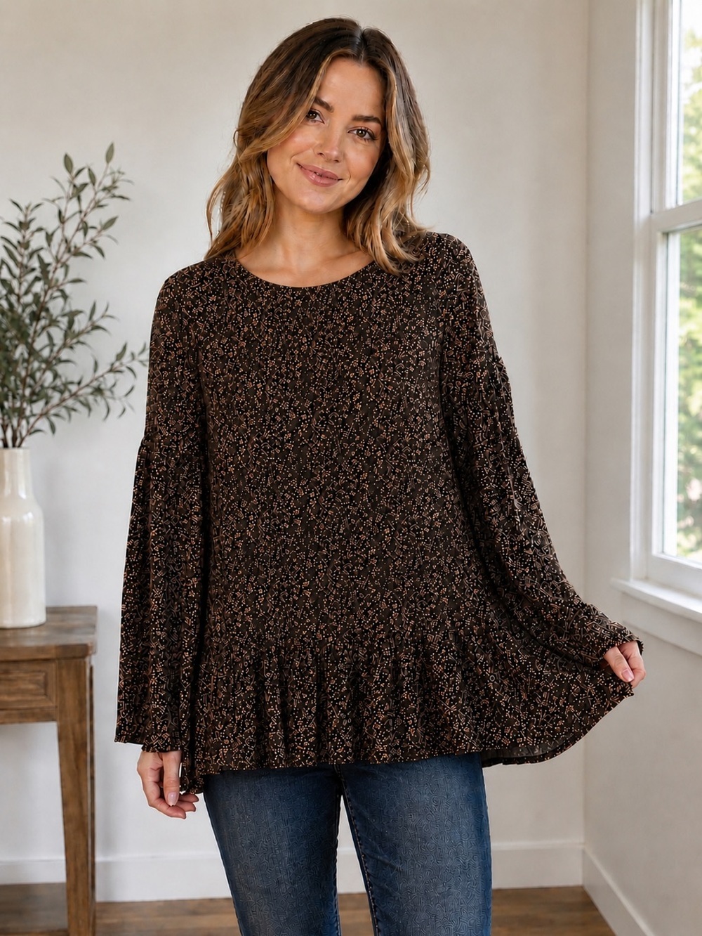 Easel Black and Pink Floral Blouse